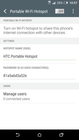 Enter a password of at least 8 characters and turn on Portable Wi-Fi Hotspot