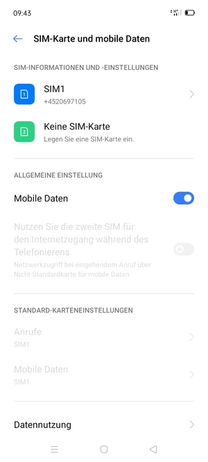 Wählen Sie SIM1 oder SIM2