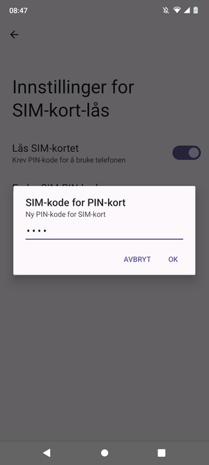 Skriv inn Ny PIN-kode for SIM-kort og velg OK