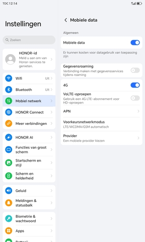 Om van netwerk te wisselen in geval van netwerk problemen, selecteer Provider