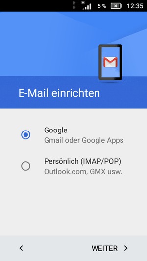 Wählen Sie Google und WEITER
