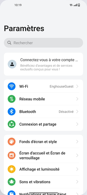 Sélectionnez Connexion et partage