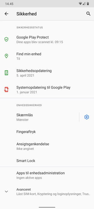 Din telefon er nu sikret med en skærmlås