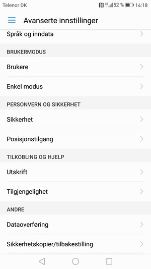 Bla til og velg Sikkerhedskopier/tilbakestilling