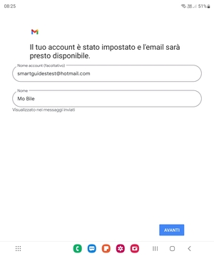 Scegli un nome per il tuo account e inserisci il tuo nome. Seleziona AVANTI