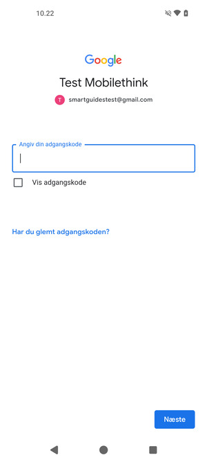 Indtast din adgangskode og vælg Næste