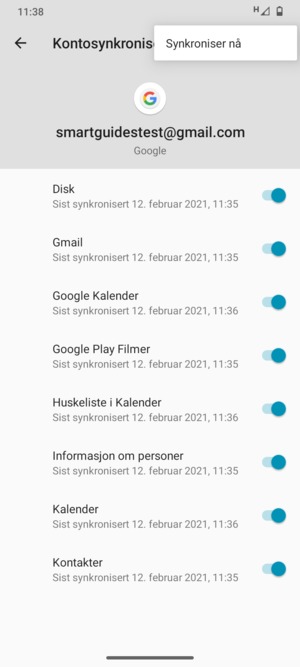 Velg Synkroniser nå