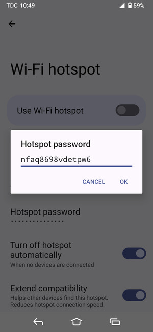 Enter a Wi-Fi hotspot password of at least 8 characters and select OK