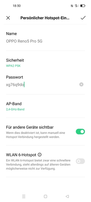 Geben Sie eine WLAN-Hotspot-Passwort mit mindestens 8 Zeichen ein und wählen Sie OK