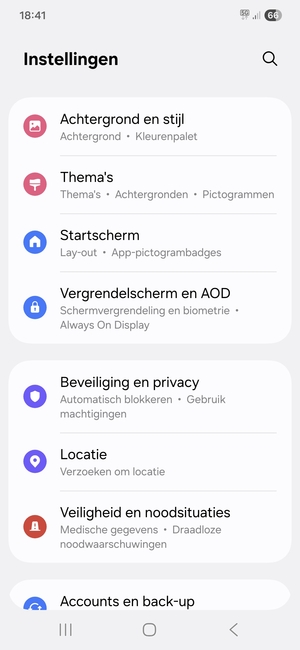 Scroll naar en selecteer Beveiliging en privacy