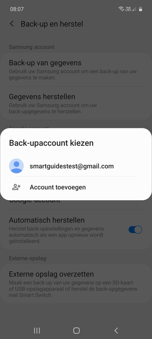 Selecteer uw back-up-account
