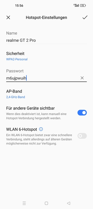 Geben Sie eine WLAN-Hotspot-Passwort mit mindestens 8 Zeichen ein und wählen Sie OK
