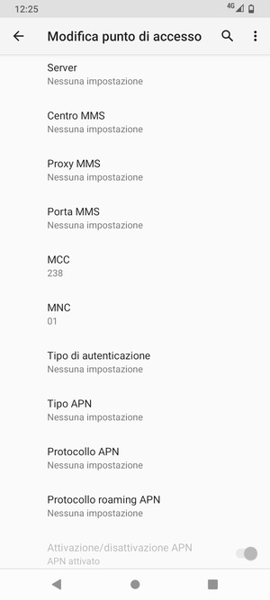 Scorri verso il basso e inserisci le informazioni degli MMS