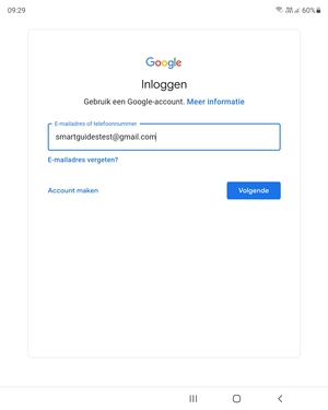 Voer uw Gmail adres in en selecteer Volgende