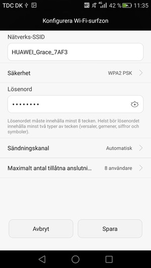 Ange ett lösenord bestående av minst  8  tecken och välj  Spara