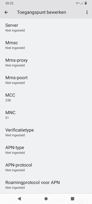 Scroll naar beneden en voer mms-gegevens in