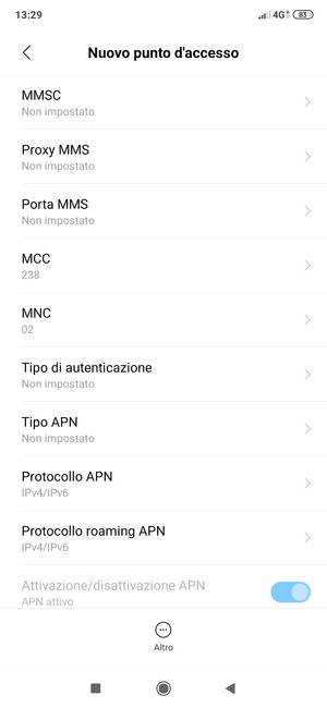 Scorri verso il basso e inserisci le informazioni degli MMS