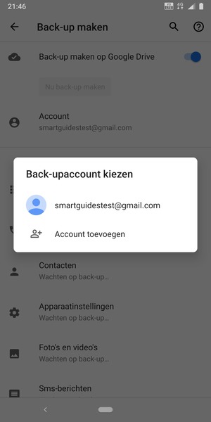 Selecteer uw back-up-account