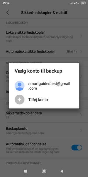 Vælg din sikkerhedskopi-konto