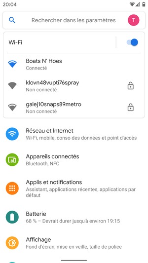 Vous êtes maintenant connecté au réseau Wi-Fi