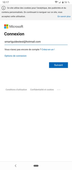 Saisissez votre adresse Hotmail et sélectionnez Suivant