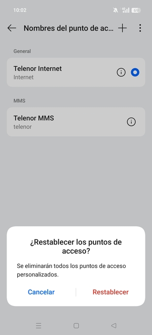 Seleccione Restablecer