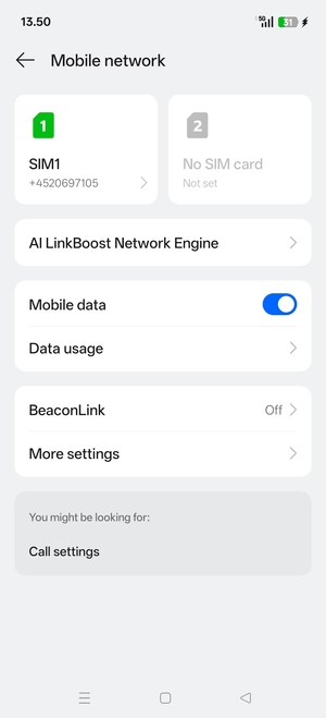 Select SIM1 or SIM2