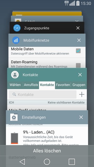 Wählen Sie Alles löschen, um alle laufende Apps zu schließen