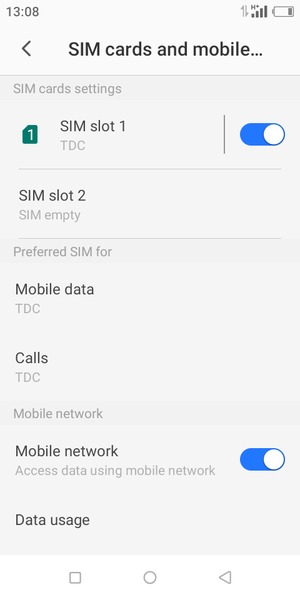 Select SIM slot 1 or SIM slot 2