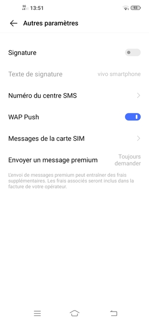 Sélectionnez Numéro du centre SMS