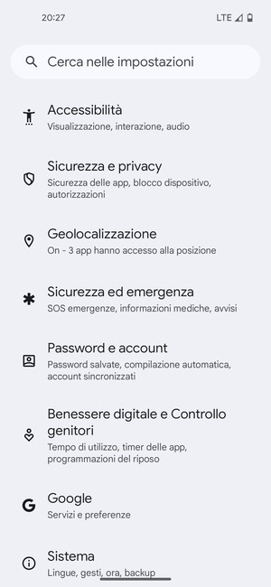 Scorri e seleziona Password e account