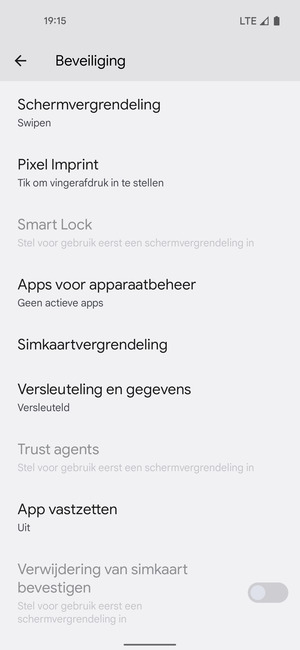 Scroll naar en selecteer Simkaartvergrendeling