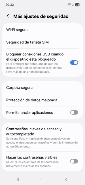 Seleccione Seguridad de tarjeta SIM