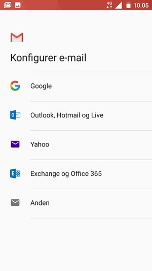 Vælg Exchange og Office 365