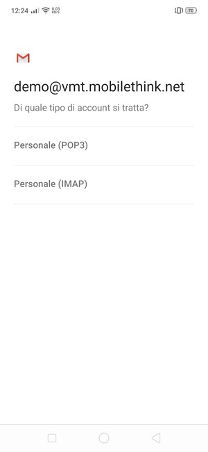 Seleziona Personale (POP3) o Personale (IMAP)
