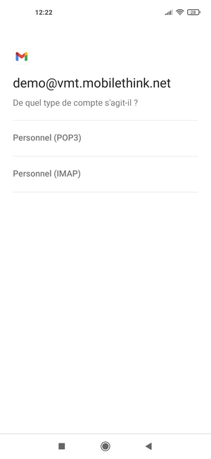 Sélectionnez Personnel (POP3) ou Personnel (IMAP)