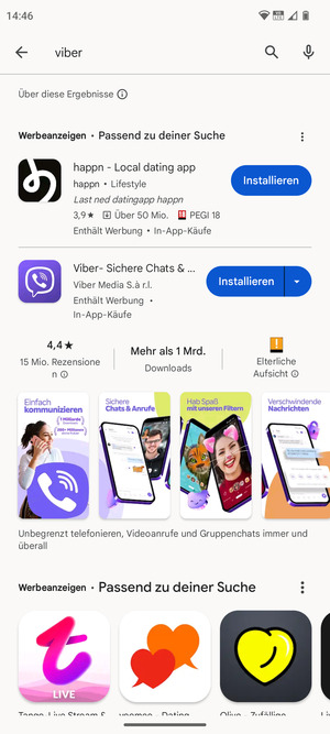 Wählen Sie die App
