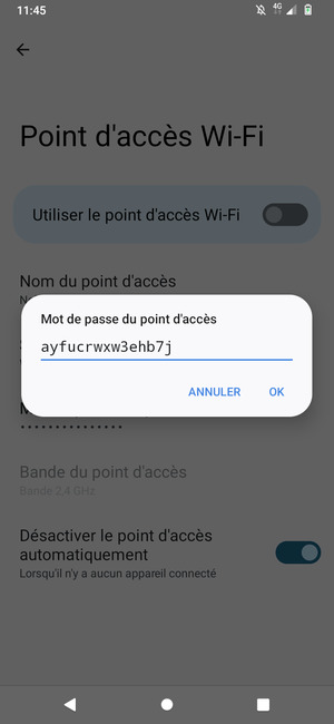 Saisissez un mot de passe de hotspot Wi-Fi d'au moins 8 caractères et sélectionnez OK