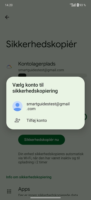 Vælg din sikkerhedskopi-konto
