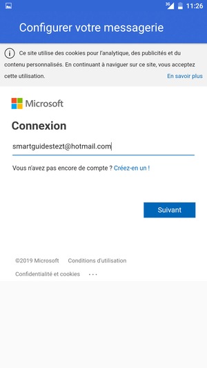 Saisissez votre adresse e-mail et sélectionnez Suivant