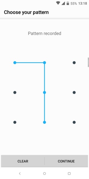 Draw an unlock pattern and select CONTINUE