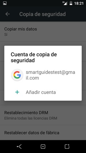 Seleccione su cuenta de copia de seguridad