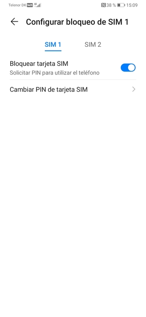 Seleccione SIM 1 o SIM 2 y seleccione Cambiar PIN de tarjeta SIM