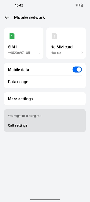 Select SIM1 or SIM2