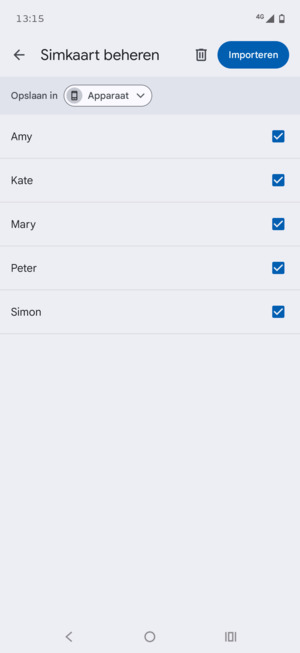 Selecteer de v knop