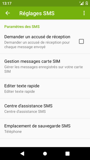 Sélectionnez Centre d'assistance SMS