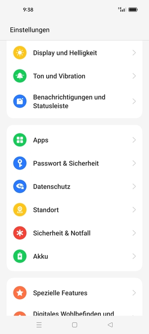 Scrollen Sie und wählen Sie Passwort & Sicherheit
