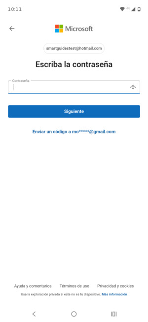 Introduzca su contraseña y seleccione Siguiente