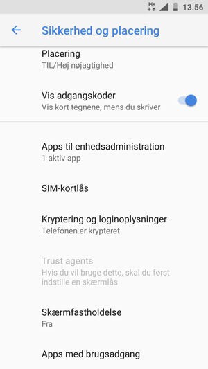Scroll til og vælg SIM-kortlås