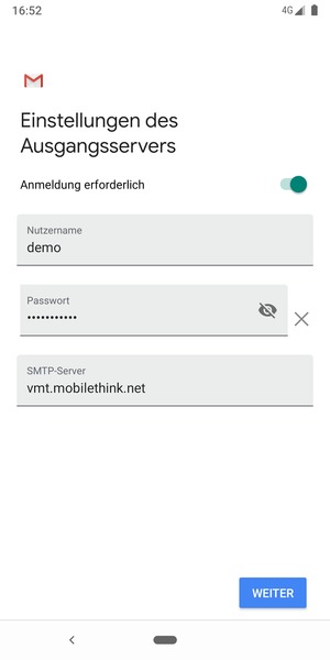 Geben Sie die Server-Adresse für ausgehende Post ein